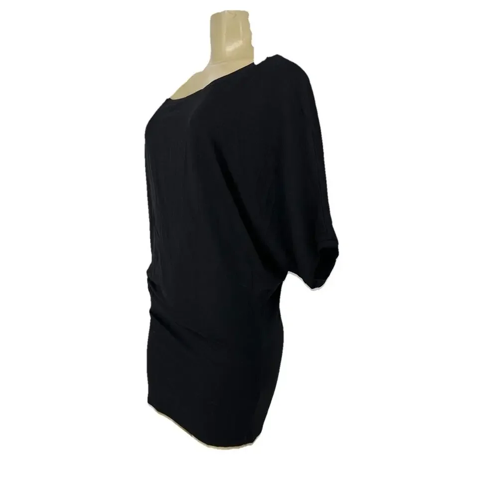 Marcella Large Women Pullover T-shirt Mini Dress Asymmetrical Tunic Black ED15